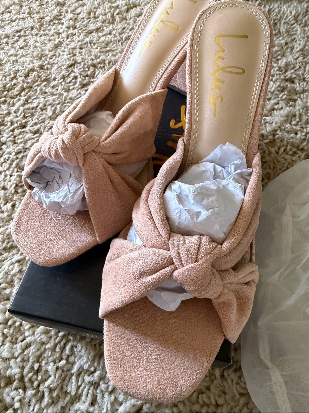 NEW Lulus Jenissa Natural Suede Knotted Block Heels Women’s 8.5